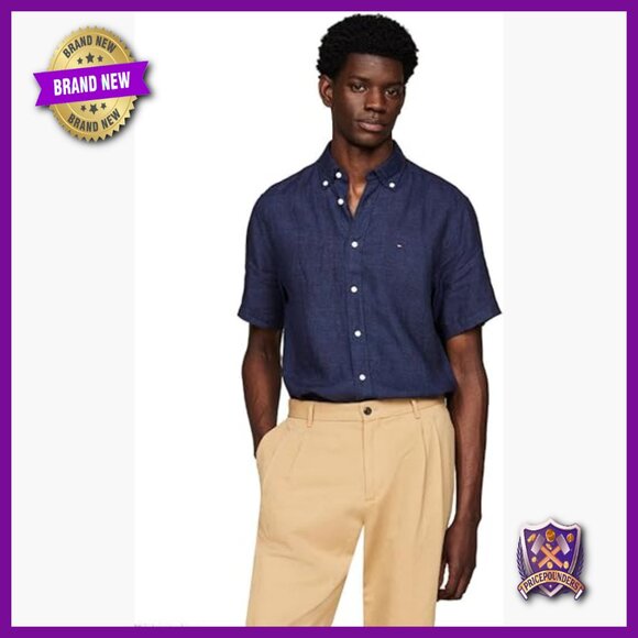 Men's Regular Fit Linen Button Down Shirt Short Sleeve Casual Summer
